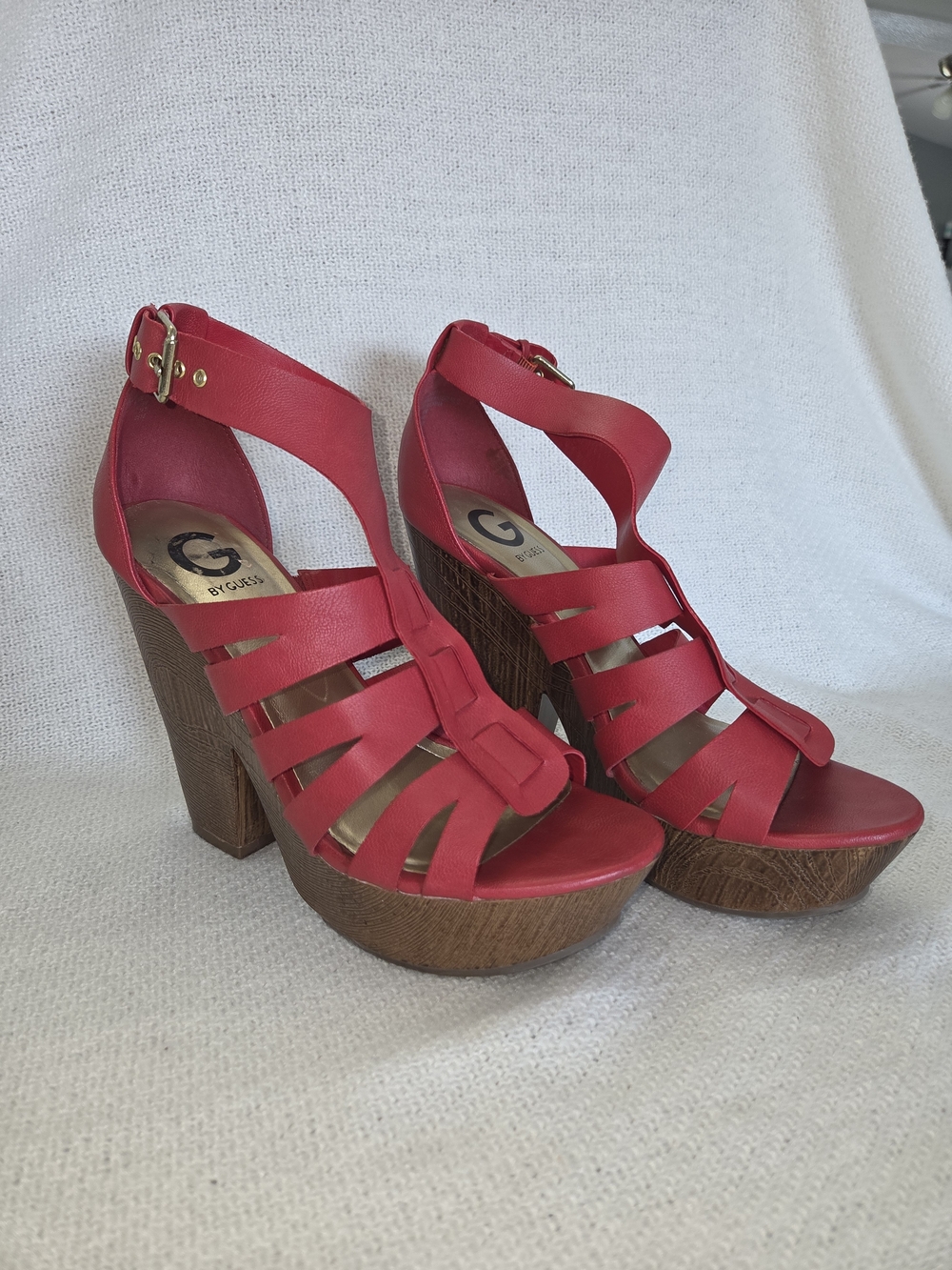 G by Guess Red Strappy Platform Heels